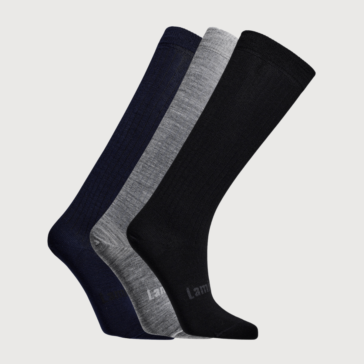 Lamington children's merino knee high socks 3 pack in navy, black and grey made in New Zealand.