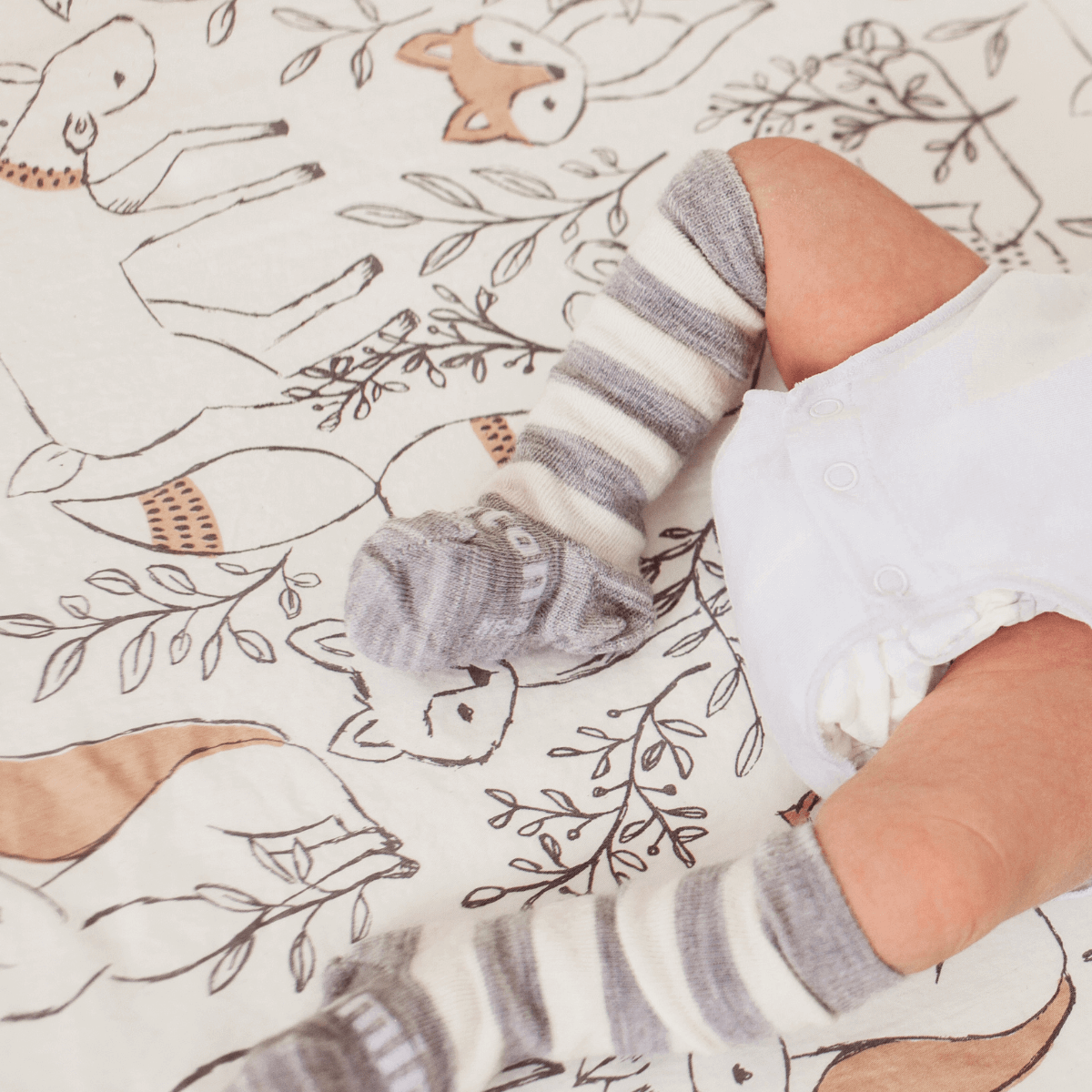 Merino Wool Knee High Socks for Baby in Pebble with grey stripes, from the Newborn Natural Collection.